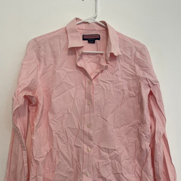 VINEYARD VINES Pink White Vertical Striped Long Sleeve Cotton Button Down Shirt - Picture 3 of 13